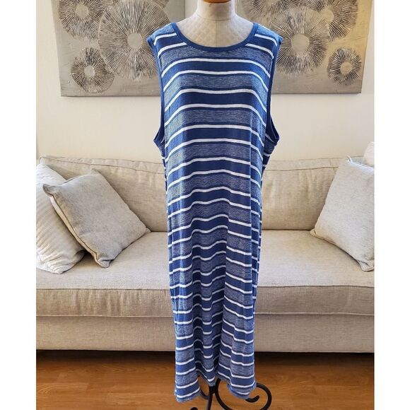 BP Stripe Tank Split Back Midi Dress size 4X in Blue/White - NEW - Picture 3 of 11